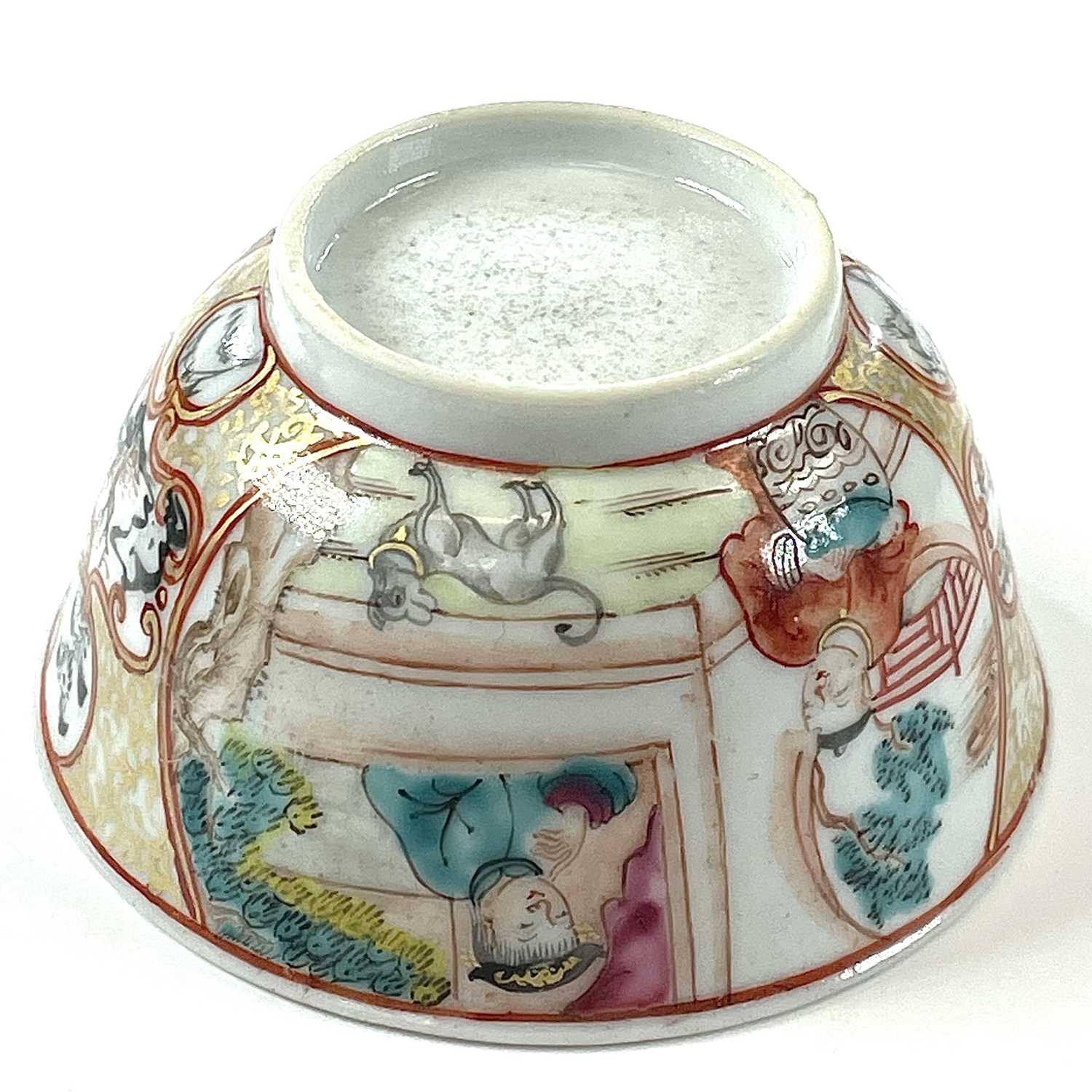 A Chinese famille rose porcelain tea bowl, 18th century, highlighted in gilt and decorated with - Image 7 of 15