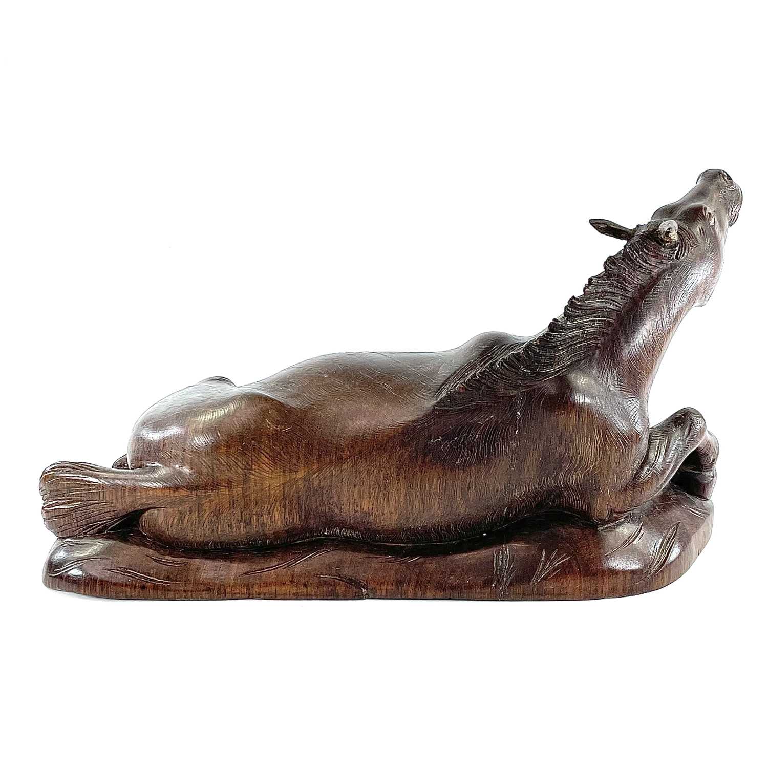 A Chinese carved wood model of a horse, 19th century, on a later base, height 20cm, width 38cm, - Image 10 of 10