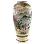 A Japanese Satsuma porcelain vase, Meiji Period, signed, painted with a river scene, height 19cm,
