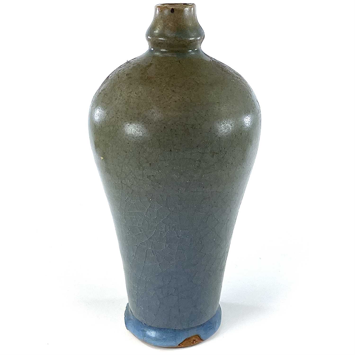 A Chinese blue crackle glazed vase, Ming Dynasty, height 20cm, width 9.5cm. chips on base rim - Image 2 of 8