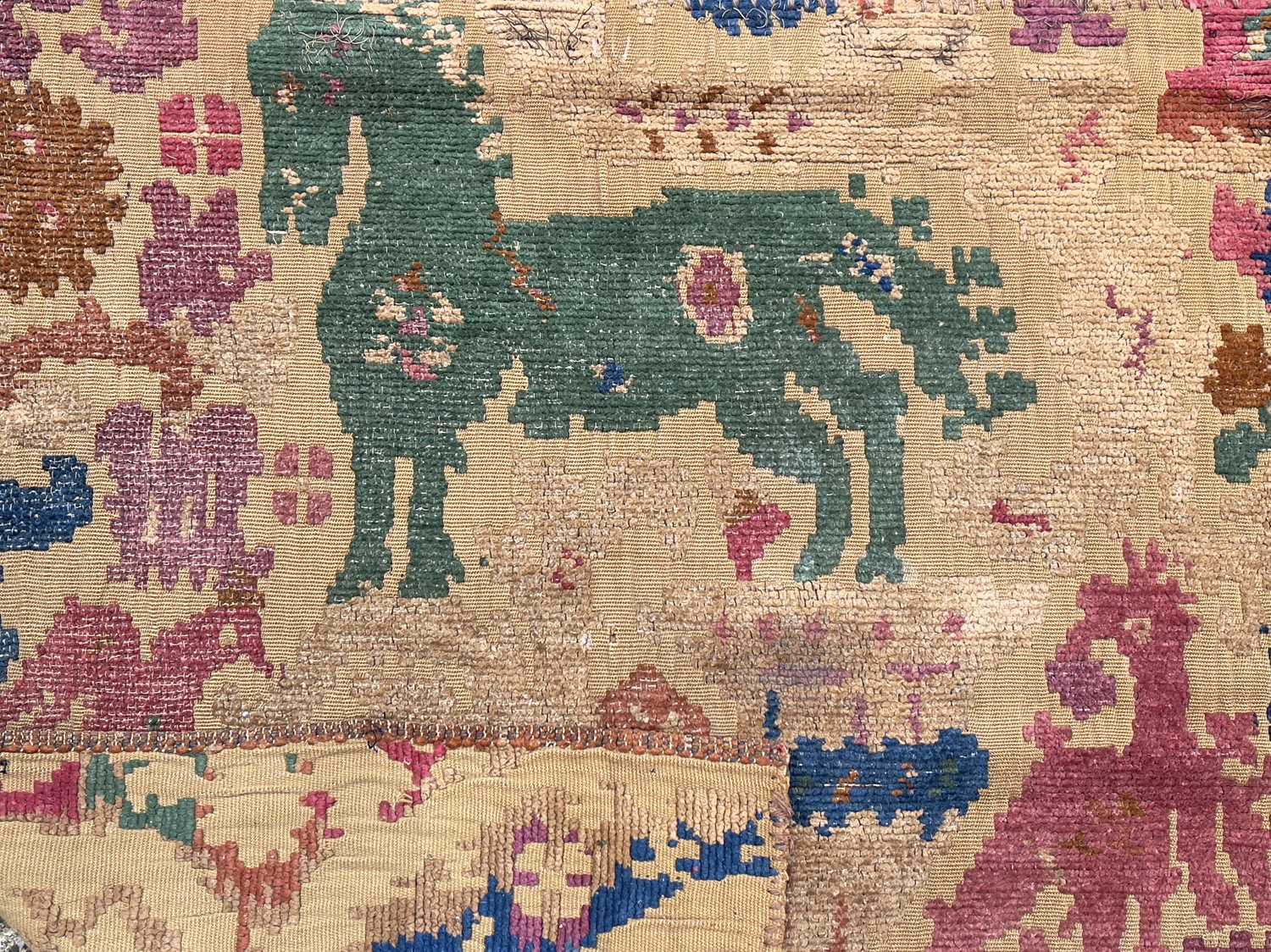 A wool on cotton tapestry fragment, 19th century, possibly Anatolian, decorated with horses, - Image 4 of 5