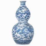 An enormous Chinese blue and white porcelain double gourd vase, early-mid 20th century, decorated