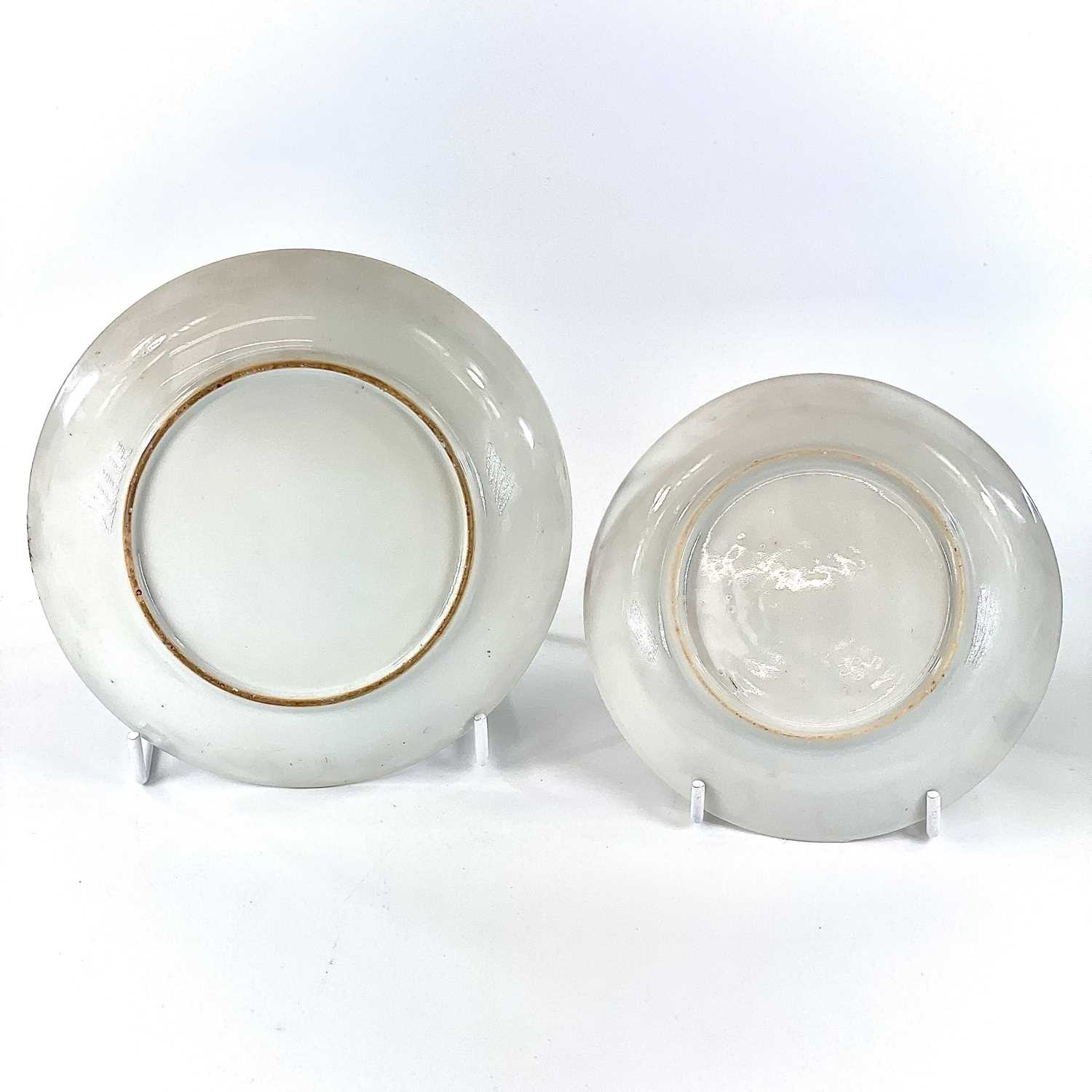 Two Chinese famille rose porcelain saucer dishes, 18th century, diameters 14cm and 12.2cm.one very - Image 4 of 4