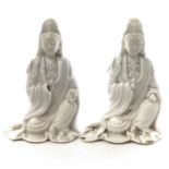 Two Chinese blanc de chine figures of Guanyin, 18th/19th century, heights 12.5cm, width 8.5cm, depth