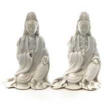 Two Chinese blanc de chine figures of Guanyin, 18th/19th century, heights 12.5cm, width 8.5cm, depth