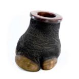 A taxidermy rhino foot tobacco jar, 19th century, lacking cover, height 20cm, width 19.5cm, depth