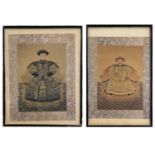 A pair of Chinese paintings on silk, early 20th century, depicting Emperor Jiaqing and Empress