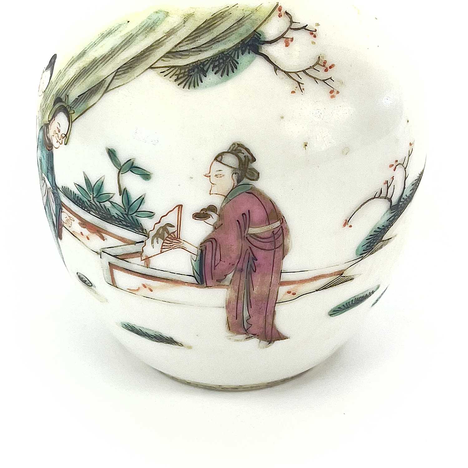 A Chinese famille rose porcelain double gourd vase, circa 1900, with three figures in a landscape, - Image 6 of 15