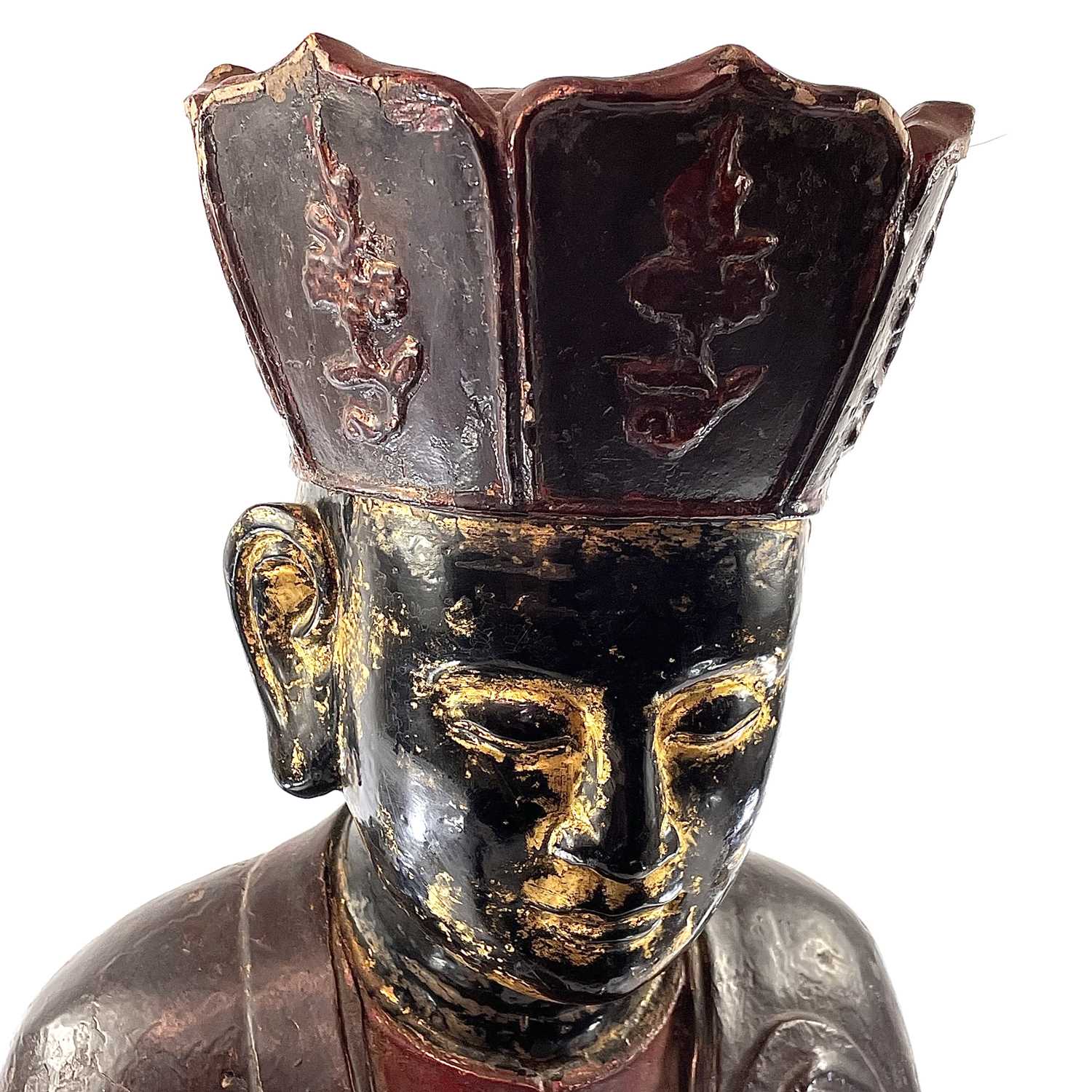 A Vietnamese carved, lacquered and painted figure of Amitayus Buddha, probably 18th/19th century, - Image 6 of 16