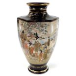 A Japanese Satsuma porcelain hexagonal vase, Meiji period, seal mark, with female figures and