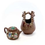 A Chinese Yixing teapot, height 10cm and a Japanese stoneware water carrier, early 20th century,