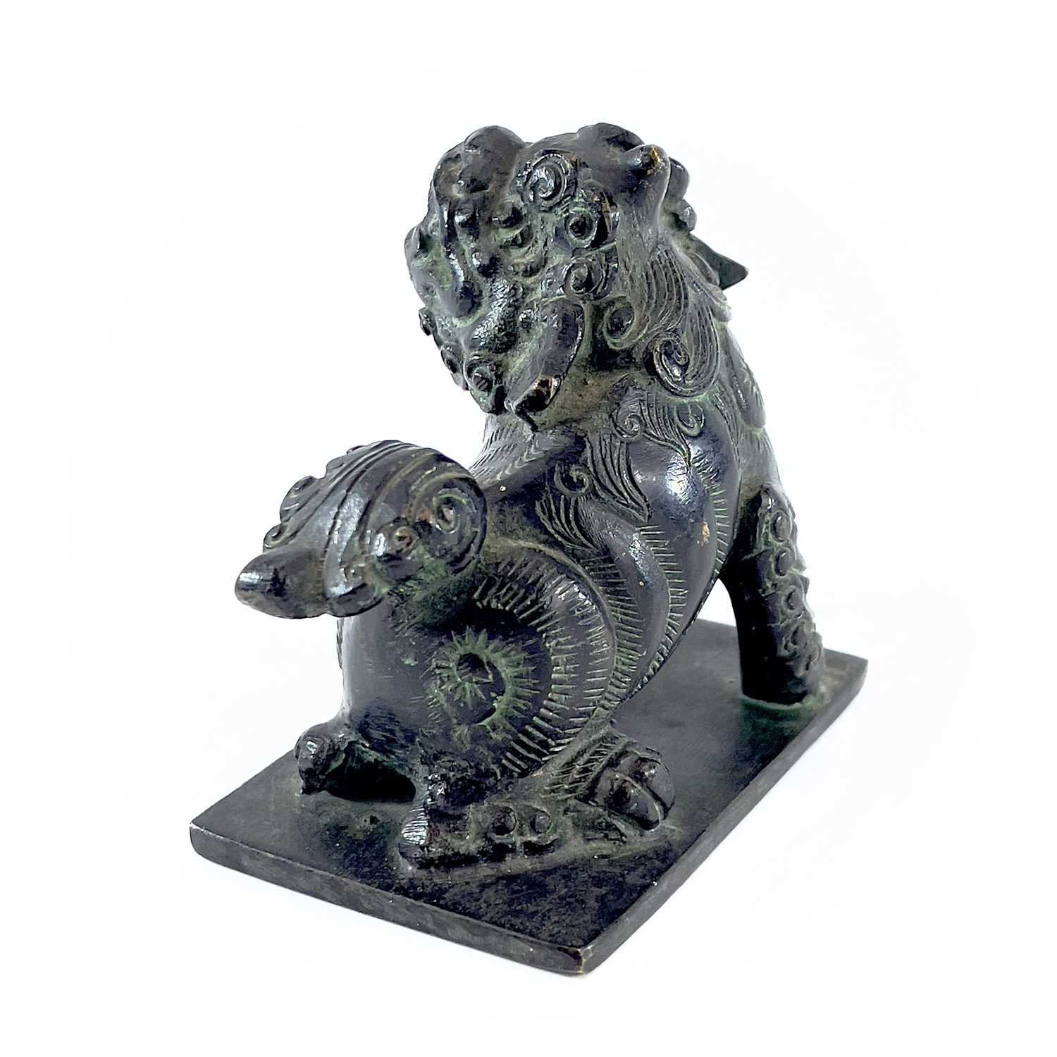 A Chinese bronze of model of a dog of fo, the base. with an apocryphal six-character Xuande mark, - Image 2 of 7