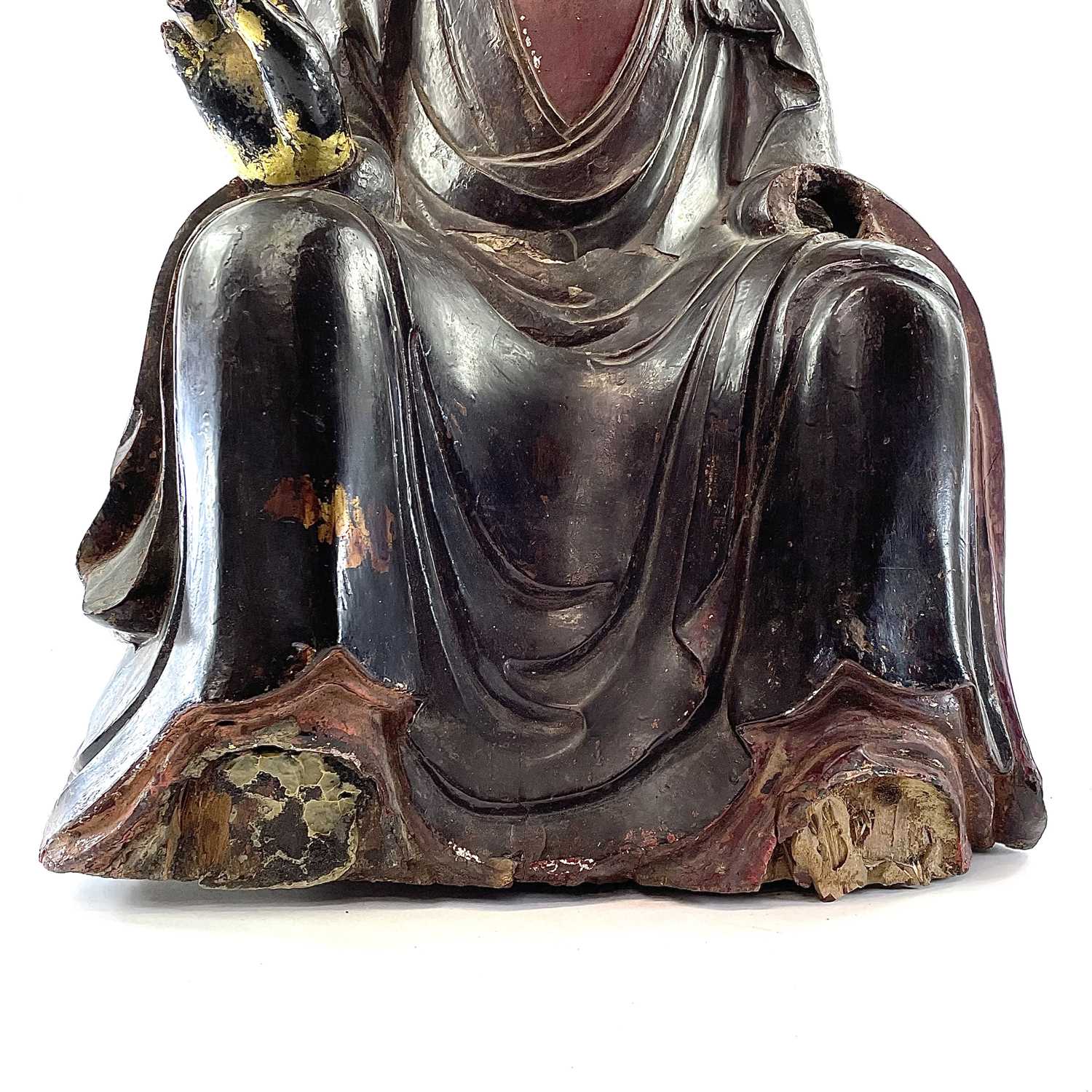 A Vietnamese carved, lacquered and painted figure of Amitayus Buddha, probably 18th/19th century, - Image 9 of 16