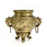 A Chinese polished bronze koro, early 20th century, height 19cm, width 24cm.The piece is in good