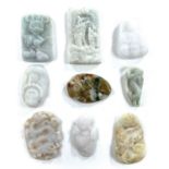 A collection of jade and hardstone carvings and pendants, largest 6 x 3.5cm. (9)