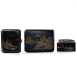 Two Japanese damascened mixed metal cigarette cases, largest 8 x 10.5cm and a Japanese cigarette