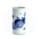A Chinese blue and white porcelain brush pot, Qing Dynasty, with figures in a landscape, height