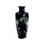 A Japanese cloisonne vase, 19th century, with a bird perched on a tree, height 12cm, width 5.5cm.