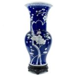 A large Chinese blue and white porcelain prunus blossom pattern yen yen vase, late 19th/early 20th