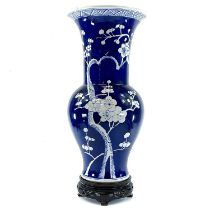 A large Chinese blue and white porcelain prunus blossom pattern yen yen vase, late 19th/early 20th
