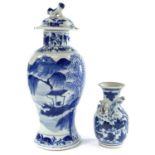 A Chinese blue and white baluster vase and cover, late 19th century, height 21.5cm, width 8.5cm