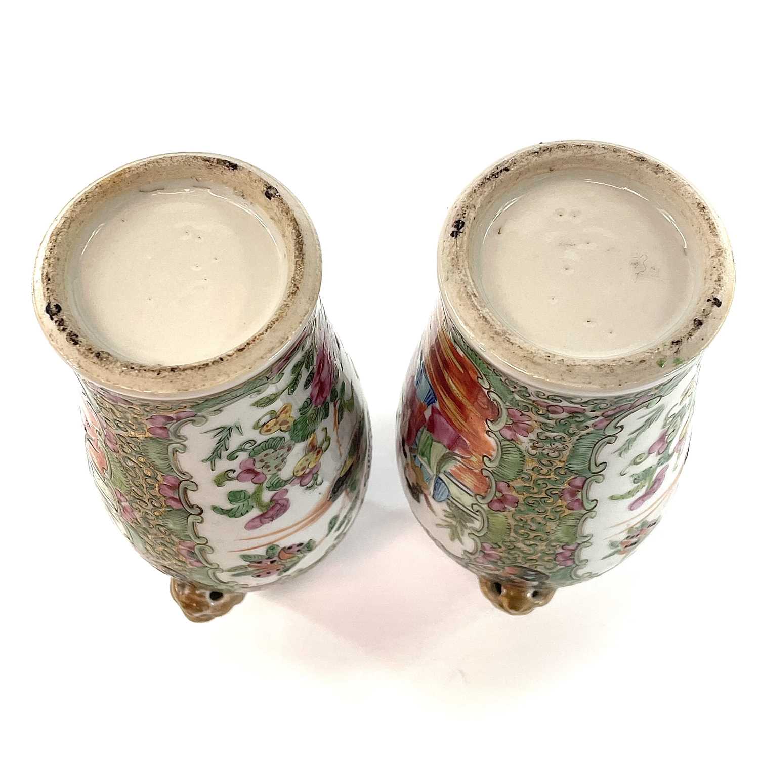 A pair of Chinese Canton porcelain vases, 19th century, each with a panel enclosing figures in an - Image 9 of 9