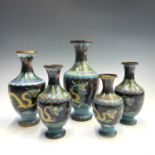 A pair of Chinese cloisonne vases, early 20th century, height 19.5cm and three other Chinese