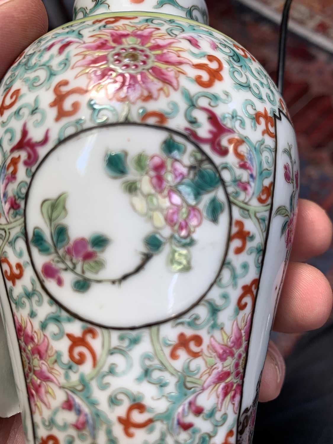 A Chinese famille rose porcelain vase, 19th century, signed, height 16cm, diameter 8cm.no - Image 12 of 12