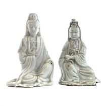 Two Chinese blanc de chine figures of Guanyin, 18th/19th century, largest height 12.5cm, width 8.