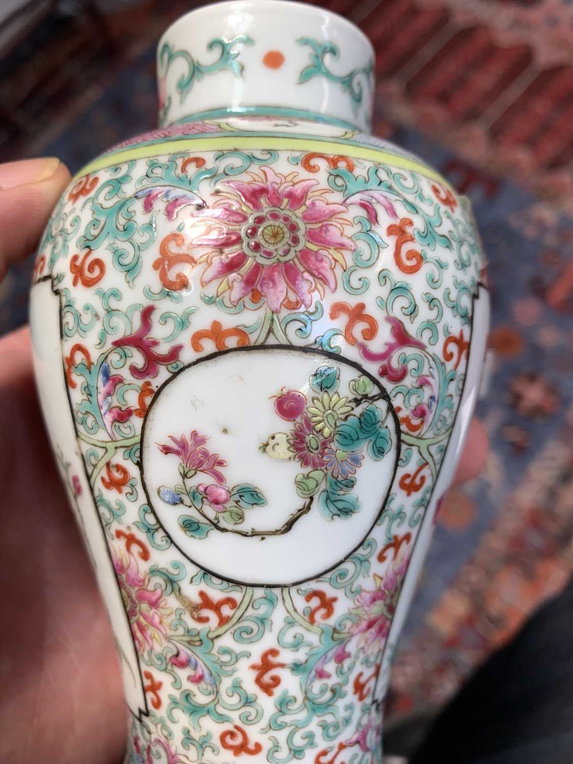 A Chinese famille rose porcelain vase, 19th century, signed, height 16cm, diameter 8cm.no - Image 9 of 12