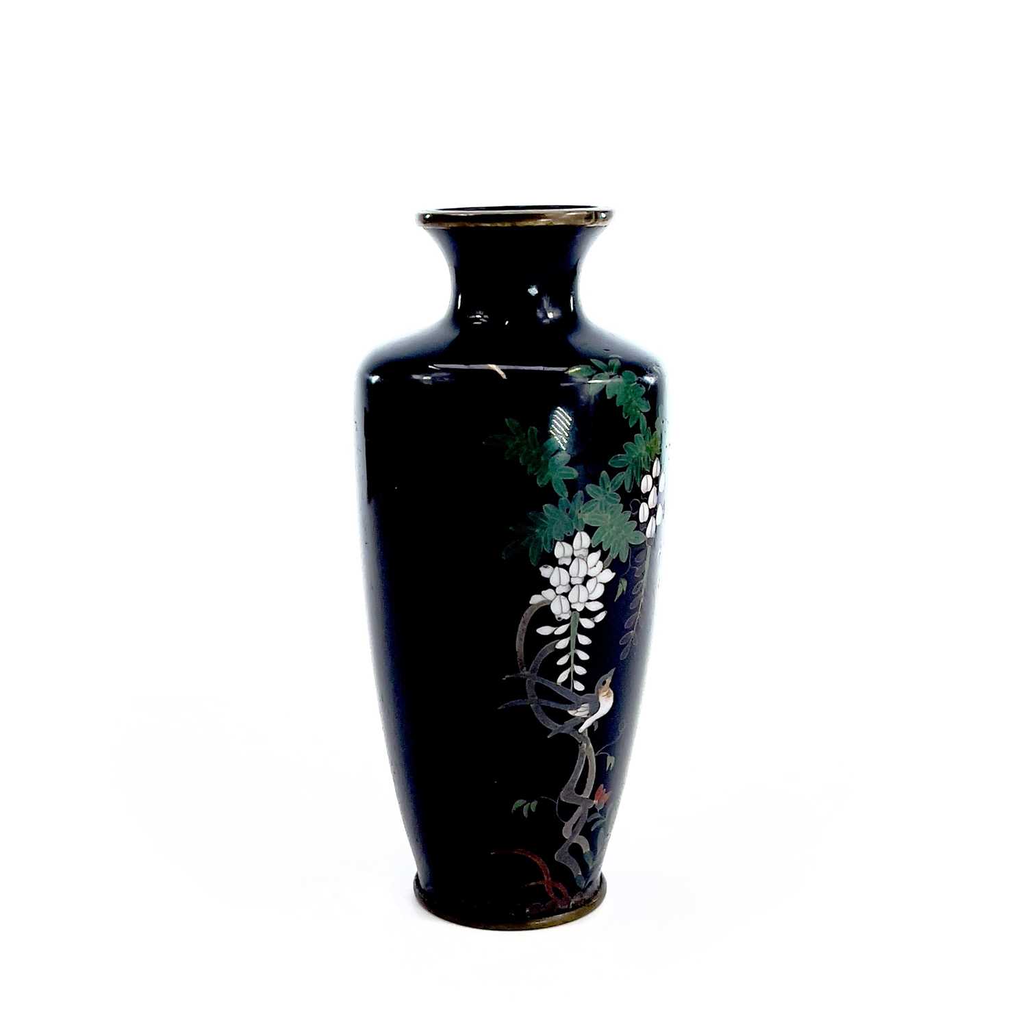 A Japanese cloisonne vase, 19th century, with a bird perched on a tree, height 12cm, width 5.5cm. - Image 3 of 7