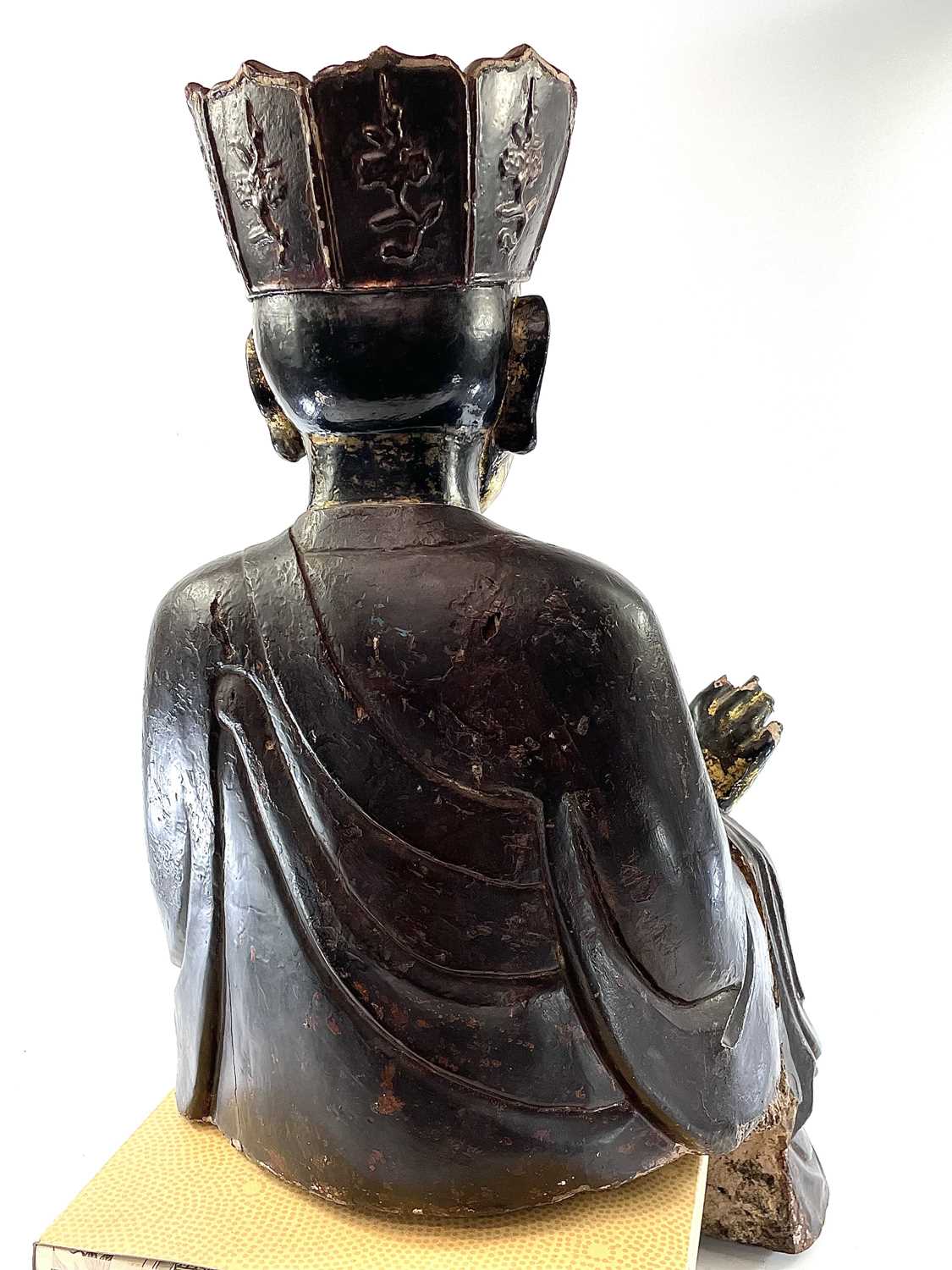 A Vietnamese carved, lacquered and painted figure of Amitayus Buddha, probably 18th/19th century, - Image 4 of 16