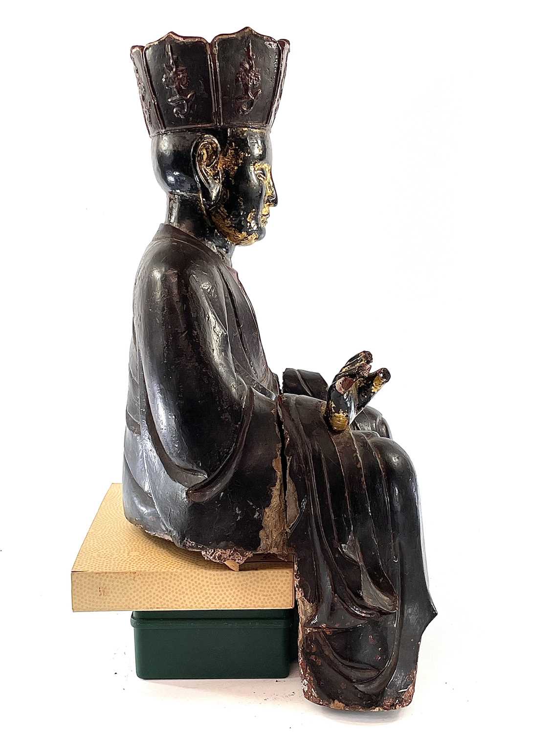 A Vietnamese carved, lacquered and painted figure of Amitayus Buddha, probably 18th/19th century, - Image 8 of 16
