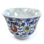 A Chinese Doucai porcelain tea bowl, 18th century, Yongzheng (1723-1755) six character mark, with