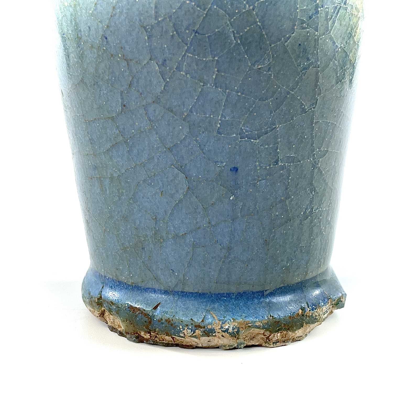 A Chinese blue crackle glazed vase, Ming Dynasty, height 20cm, width 9.5cm. chips on base rim - Image 6 of 8