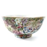 A Chinese porcelain millifleur bowl, 19th century, height 5cm, diameter 10.5cm.no condition