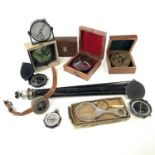 A Spencer & Co London compass in presentation box together with a desk sundial compass by Hatton