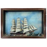 A late Victorian diorama of a three masted sailing ship, with painted horizon and moulded plaster