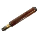 A late Victorian mahogany bound brass two draw telescope, length extended 87cm.