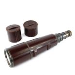 A Broadhurst Clarkson & Co Ltd five-draw brass spotting telescope, circa 1950, with leather