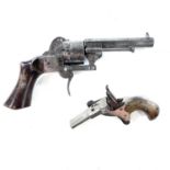 A French Lefaucheux six-shot self cocking pin fire revolver, with folding trigger and walnut