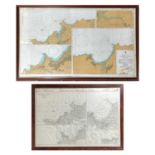 A mid 20th century sea chart of the Approaches to Padstow 102cm x 70cm together with a sea chart