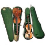 A Joannes Baptist Havelar Fecit Wien Anno 1930 3/4 Violin with fitted case together with another 4/4