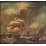 Dutch School, circa 1800 Shipping in a brisk wind off the Dutch coast Oil on mahogany panel, 20 X