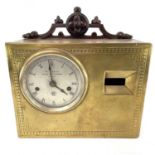 A Kosmoid patent time recorder, the silvered dial with brass surround and mahogany case, height