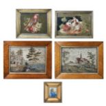 Two Victorian Berlin woolwork pictures, each depicting landscape views, in maple frames, the largest