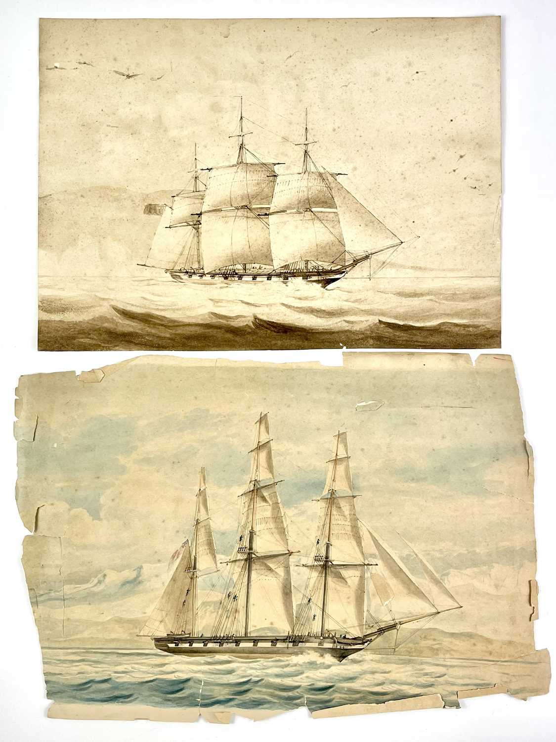 In the manner of Hamilton Short Two 19th century marine watercolours 36cm x 24cm (irregular) and