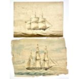 In the manner of Hamilton Short Two 19th century marine watercolours 36cm x 24cm (irregular) and