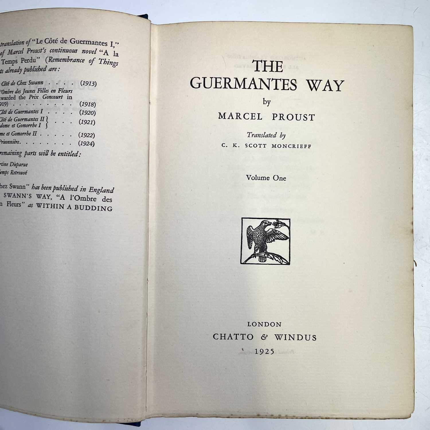 MARCEL PROUST. 'The Guermantes Way,' C.K. Scott Moncrieff, two vols, first English edition, original - Image 10 of 24