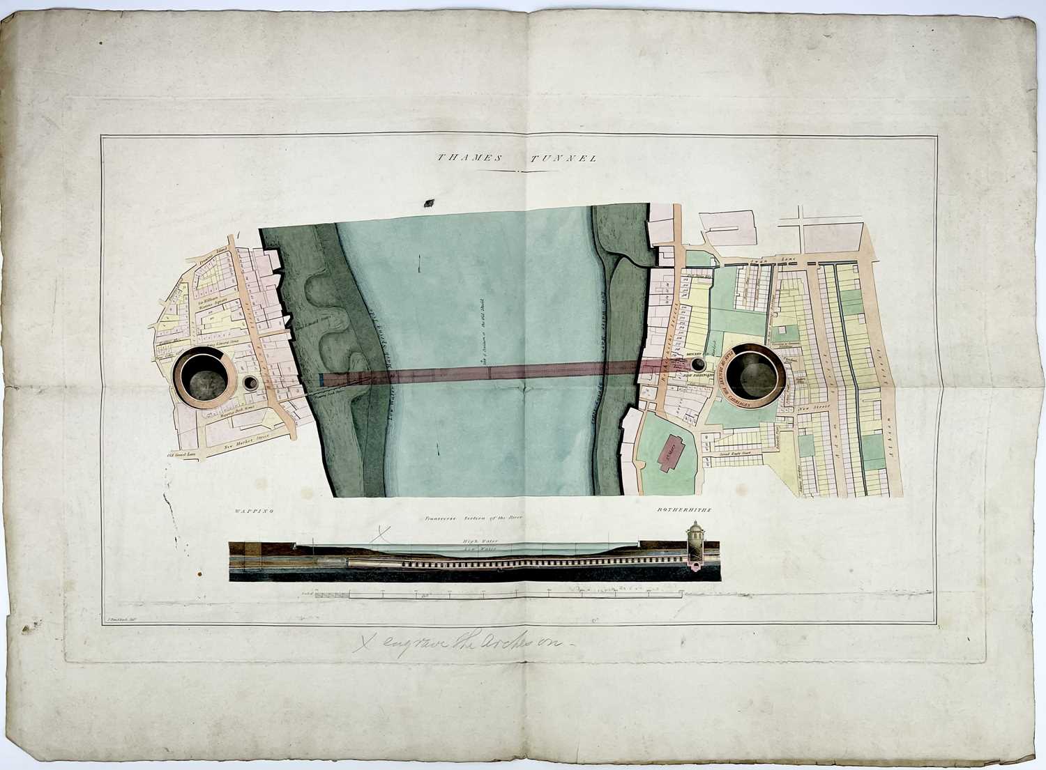 MARC ISAMBARD BRUNEL. 'The Thames Tunnel linking Wapping and Rotherhithe,' hand-coloured engraving